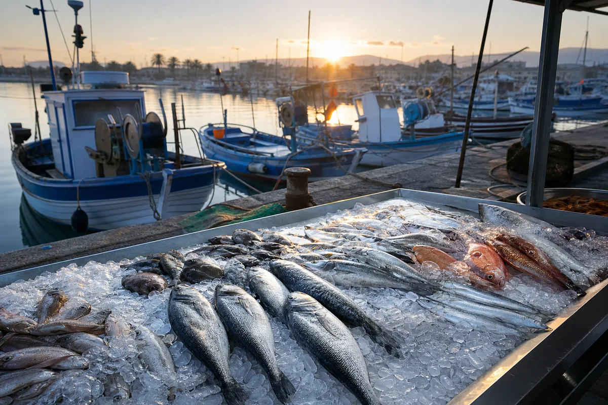 Petits bateaux de pêche côtière amarrés dans un port varois au petit matin